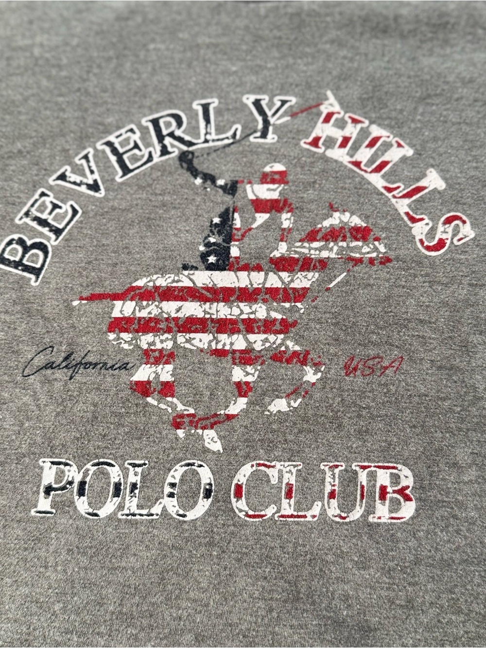 Beverly Hills Polo Club Kids Grey Graphic T Shirt Size 10 USA Flag Horse Logo